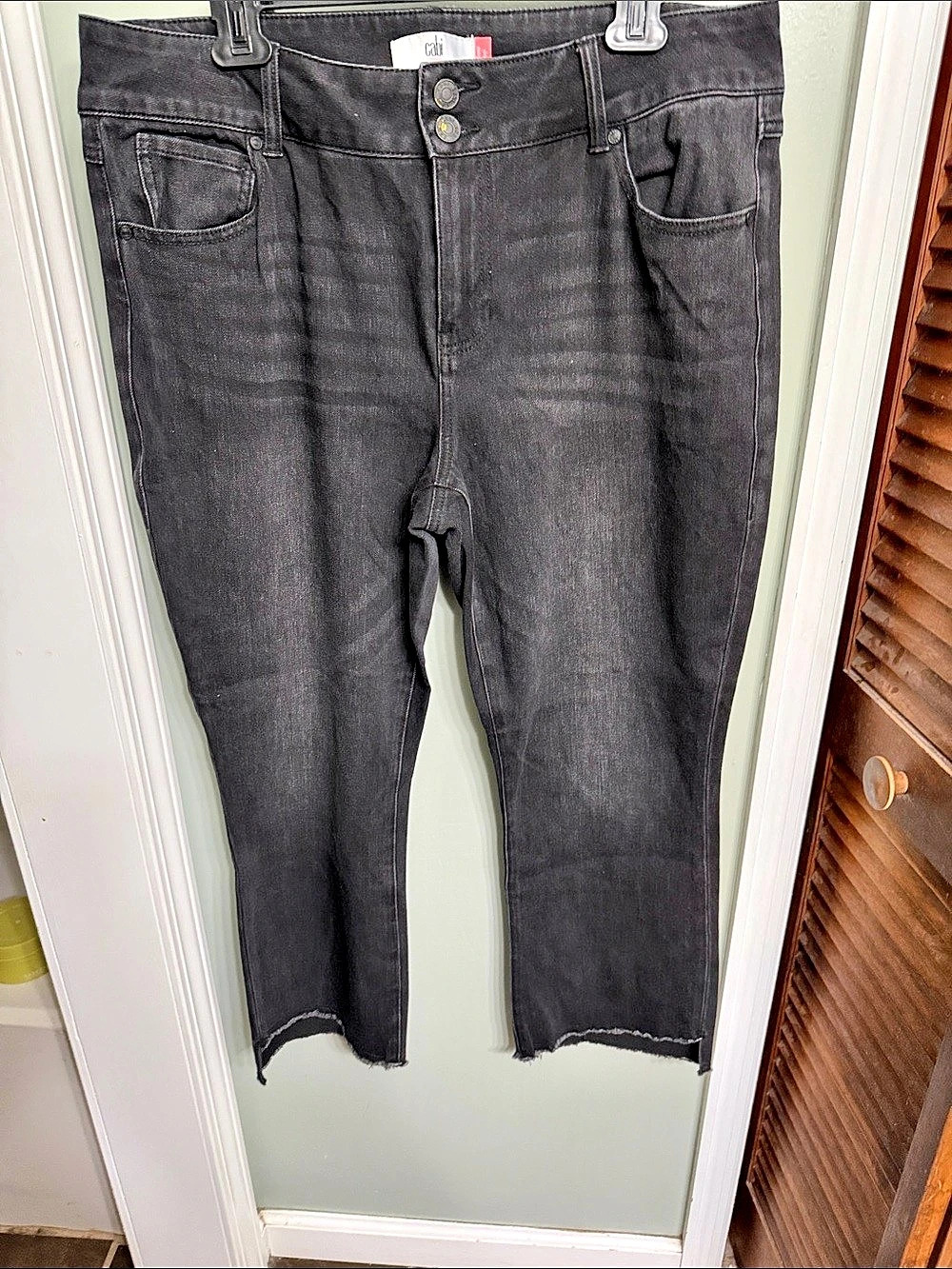 CAbi Hi-Low Crop Women's Black Skinny Jeans Waist 14